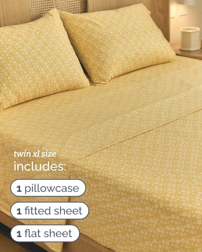 Twin XL 3 Piece Floral Sheet Set - Breathable & Cooling - Yellow Meadow