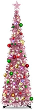 N&T NIETING Pop Up Christmas Tree with Lights & Ornaments, 5FT, Rose Gold