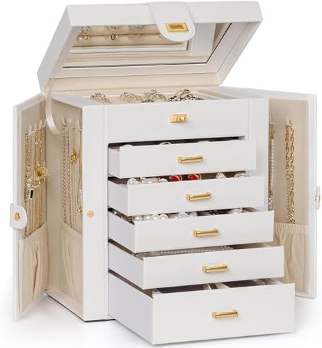 AKOZLIN 6-Tier Jewelry Box Organizer 5 Drawers Storage Medium White