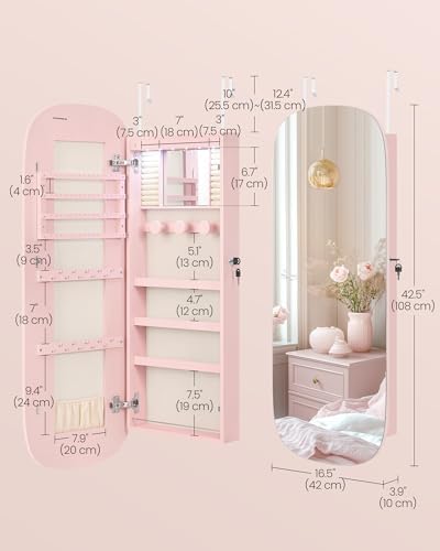 SONGMICS Jewelry Organizer, LED Jewelry Cabinet, Wall/Door Mounted