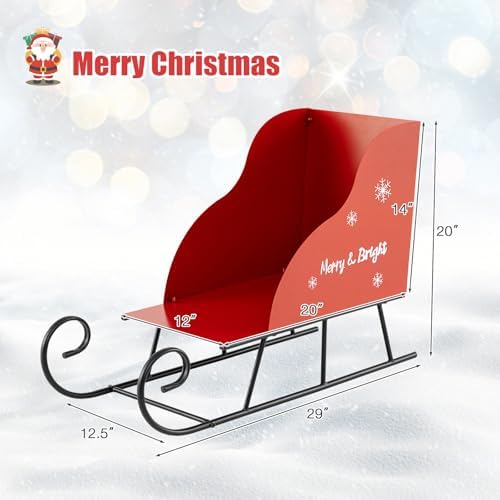 Tangkula Metal Christmas Santa Sleigh Basket, Xmas Santa’s Gift Storage Sleigh, Festive Decorative Sleigh Cart, Holiday Decoration for Home Office Carnival