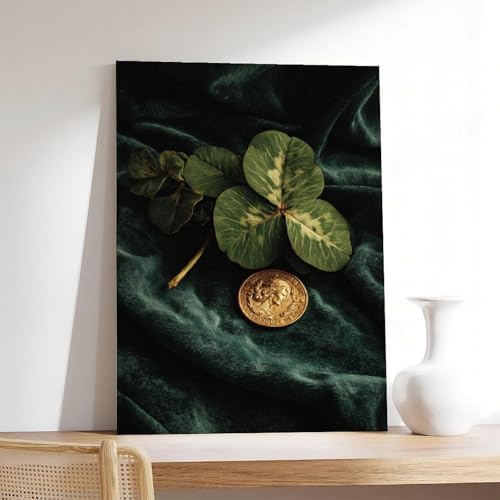 JDBeehpy (Unframed, Canvas Only Wall Art Canvas Retro Lucky Coin Clover Lucky Irish Blessing Gift Minimalist Room Bedroom Poster Saint Patrick Decoration 16x24inch(40x60cm)