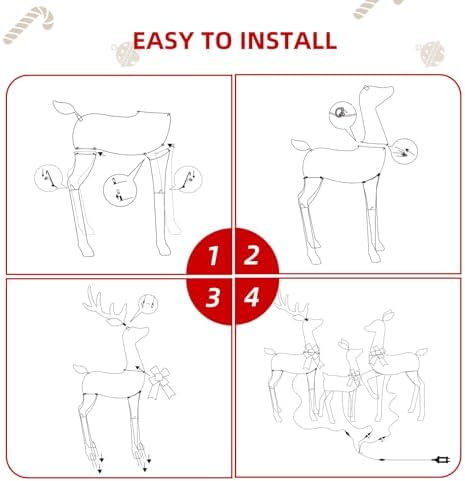 HOYECHI 4 FT Christmas Decorations Outdoor Lighted Reindeer – 3-Piece 2D Deer Family Set with 145 Warm White LED Lights for Yard, Lawn, Garden & Porch Holiday Display - White