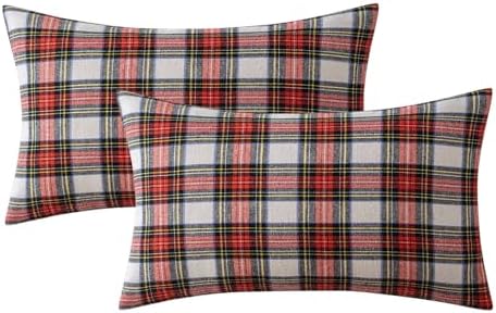 MIULEE Christmas Plaid Pillow Covers Scottish Tartan 12x20 Red and White