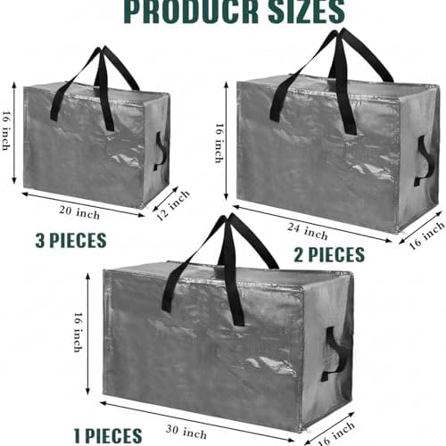 Shappy 6 Pcs Storage Bags, Grey, 30 x 16", 24 x 16", 20 x 16"
