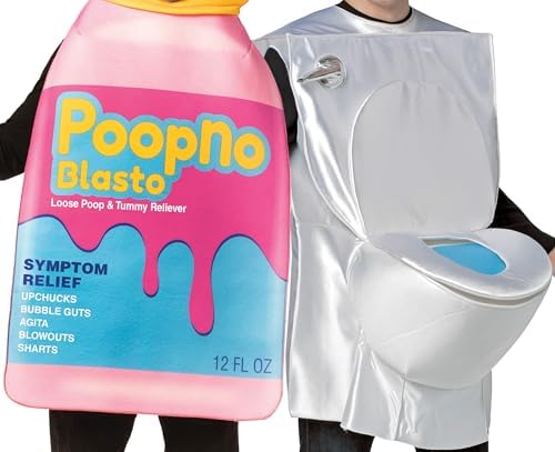 Poop No Blasto Pink Tummy Relief (30122-OS) & Toilet (7239) Couple Halloween Costume, Women and Men, One Size Fits Most Adults