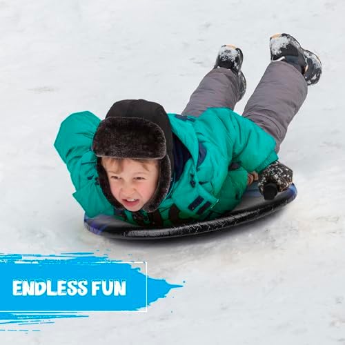Slippery Racer Downhill Zeus Adults and Kids Foam Saucer Disc 1 Rider Snow Sled Toboggan with Handles, Midnight Hologram