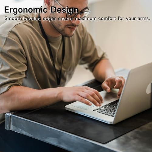 VASUHOME 32" x 20" Black Tempered Glass Desk Mat with Beveled Edge - Ergonomic Desk Protector, Dry Erase Surface, Ideal Table Top Protector for Home & Office