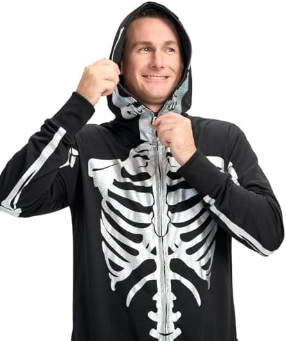 Tipsy Elves Men's Halloween Skeleton Costume Hooded Jumpsuit Adult Onesie