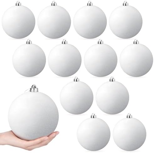 Poen 16 Pcs 6 Inch Large Glitter Christmas Ball Ornament, White