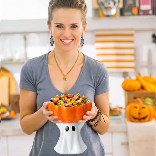 Rtteri Halloween Ghost Candy Bowl Ceramic Ghost Pumpkin Candy Dish 6.8 in