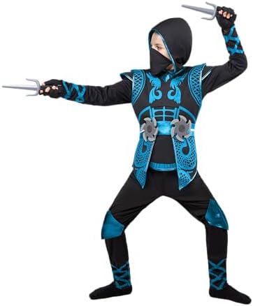 Spooktacular Creations Blue Ninja Costume Set, Ninja Jumpsuit with Foam Accessories for Kids, Toddler Halloween Outfit for Ideas Cosplay Party (Large, 10-12 yrs)