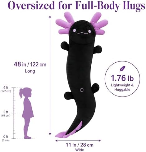 Tezituor Axolotl Stuffed Animal 48 inch Large Axolotl Plush Long Body Pillow for Girls 6-12, Big Stuffed Salamander Axolotl Lovers Gifts Dorm Room Decor Halloween Christmas Valentines