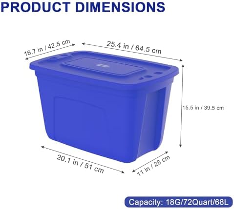 SIMPLYKLEEN Storage Bins with Lids - Made in USA 18-Gallon (72-Quart) 4-Pack Storage Totes with Lids, Plastic Stackable Containers Large Storage Boxes for Home and Office Organization Blue/Blue