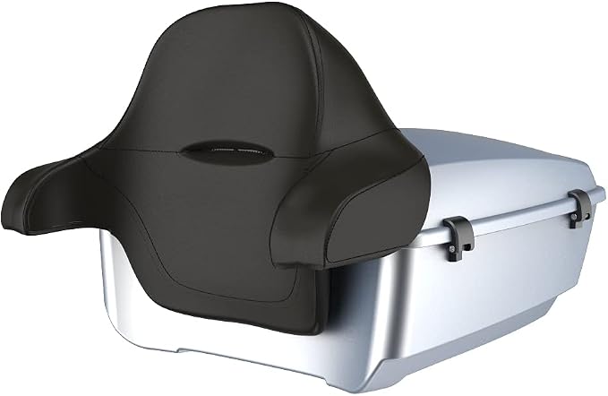 Advanblack Road Glide Tour Trunk Pack Barracuda Silver Denim King Tour Trunk Pack Luggage + Wrap-Around Backrest Pad for '97-'25 Harley Touring Road King Street Glide Electra Glide CVO models