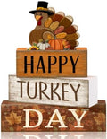Moucuny 4 Pcs Thanksgiving Table Decor, Happy Turkey Day Wooden Block Signs