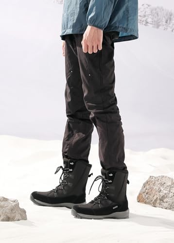 ROCKMARK Mens Winter Mid-Calf Snow Boots Fur Lined Warm Waterproof Slip On Outdoor Athletic Snow Boots