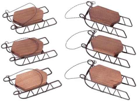 6 Mini Rustic Wood Sleds – 4" Metal & Wood Christmas Holiday Decorations