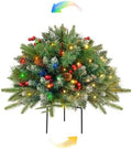 Christmas Tree Urn Filler, Battery Operated with Timer, Pre-lit Warm White & Multi-Color Changing LED Lights, Artificial Xmas Tree for Porch, Pathway, Yard, Outdoor Holiday Decoration (1, with Snow)