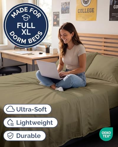 Full XL Sheets - 4 Piece Full XL Sheet Set - Breathable & Cooling - Khaki