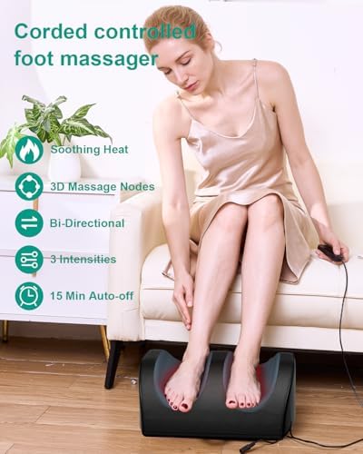LINGTENG Foot Massager with Heat and Foot Massage, Electric Foot Massager with Cord Remote Control, Birthday Gifts for Mom and Dad (Black - Corded Electric)