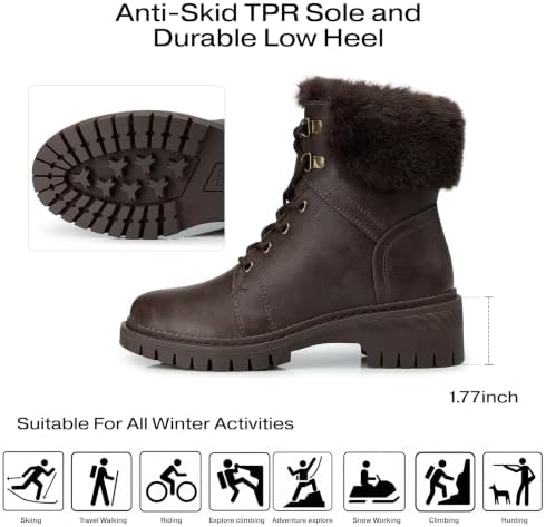 TEMOFON Ankle Boots for Women Winter: Comfortable Lace-up Combat Boot Warm