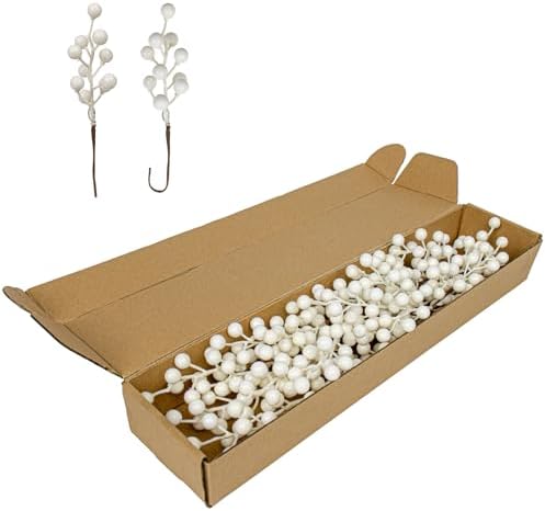 LLZLL 32 Pack Christmas Picks Artificial Christmas Tree Berries 6.5 Inch Holly Berry Stems for Winter Xmas Holiday DIY Ornaments（White）