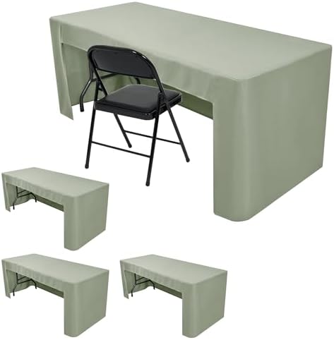 HolidayIdeas 4-Pack 6ft Open Back Fitted Tablecloths for Craft Shows Sage Green