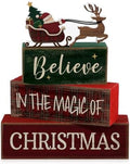 Moucuny 4 Pcs Tartan Plaid Christmas Table Decor, Santa Sleigh Wooden Signs