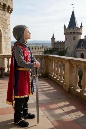 8 Pcs Medieval Kids Knight Costume for Boys and Girls with Cape Shield Sword