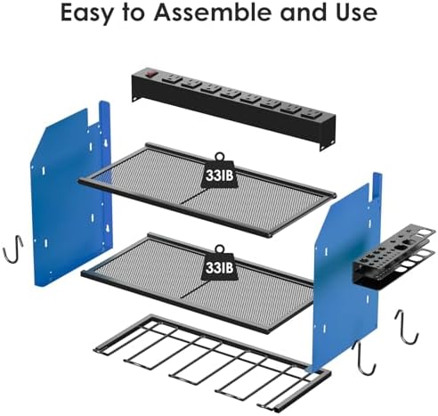 CCCEI Wall Mount Modular Tool Charging Organizer, Blue, 1 Pack, 3 Tier.