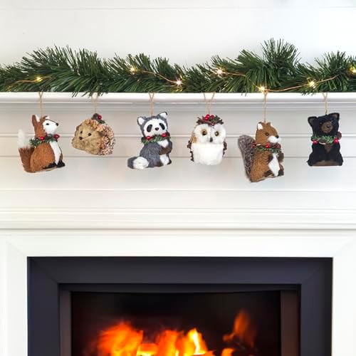 naturevibe Sisal Woodland Animals Christmas Tree Ornaments 6 Pcs Gift Pack