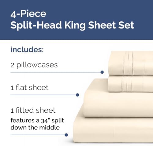 Flex Top Split Head King 4 Piece Sheet Set - Soft & Breathable - Off White