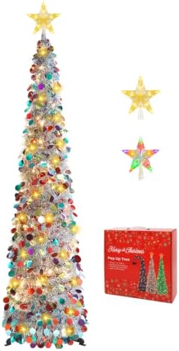 5FT Pop Up Christmas Tree with Lighted Top Star for Christmas Decorations