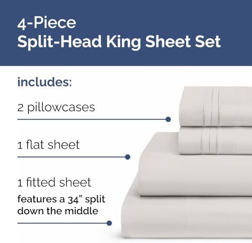 Flex Top Split Head King 4 Piece Sheet Set - Soft & Cooling - French Grey