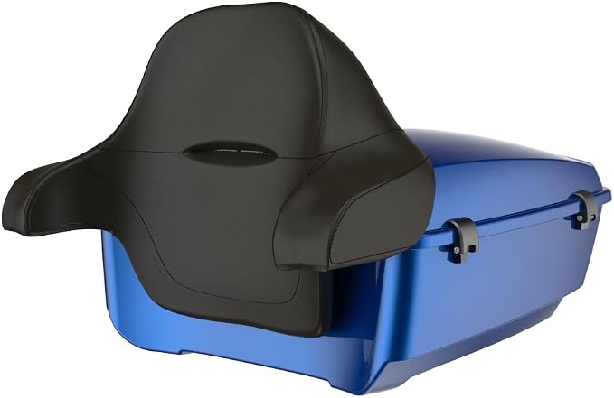 Advanblack Road Glide Tour Trunk Pack Bright Billiard Blue King Tour Trunk Pack Luggage +Wrap-Around Backrest Pad for '97-'25 Harley Touring Road King Street Glide Electra Glide CVO Models