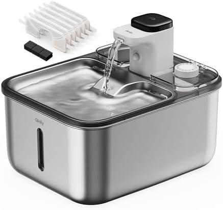Automatic Stainless Steel cat Water Fountain for Pets Indoor, Wireless Metal Dispenser, Cordless Battery Operated Dog Drinking Fountains, Rechargeable Waterer with Motion Sensor, Black,3.5L 6 Filters
