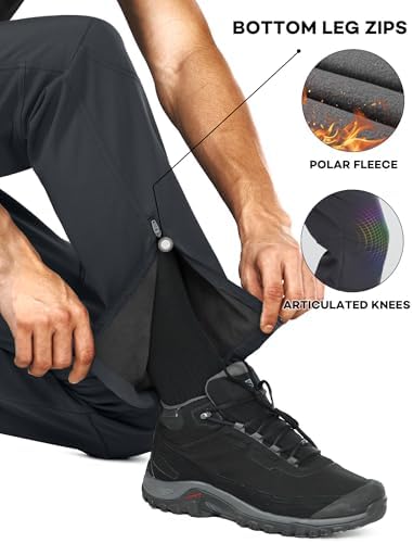 Stlight Mens Snow Ski Water Repellent Softshell Pants for Winter Hiking Fleece Lined Bottom Leg Zipper with 6 Zip Pockets