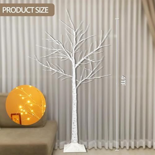 1 Pack 4FT Lighted Birch Trees, 48 LED Twinkling Trees, 2 Lighting Modes