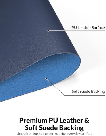 Leather Desk Pad Protector, 24" x 17", Dark Blue Desk Mat