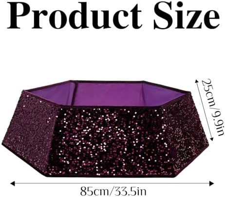 XmasExp Christmas Tree Collar, 33.5 inch Sequin Tree Skirt Stand Base Cover for Home Decor, Large Size 6 Piece, Purple