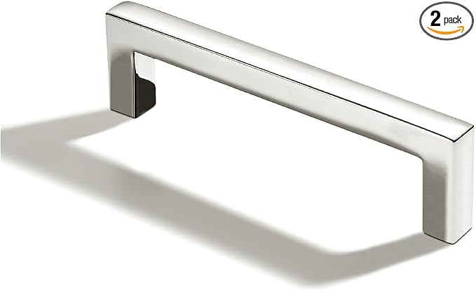 khtumeware 2 Pack 2-1/2 inch(64mm) Hole Center Polished Nickel Cabinet Pulls Solid Heavy-Duty Square Cabinet Handles Drawer Pulls Kitchen Cabinet Hardware Kitchen Handle