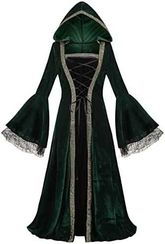 Colorful House Women Hooded Medieval Renaissance Dress Halloween for Adult