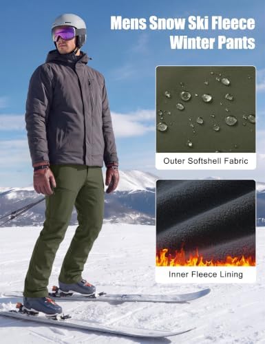 MAGCOMSEN Mens Snow Ski Pants Fleece Winter Outdoor Hiking Waterproof Pants