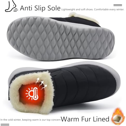 Winter Boots for Women Lightweight Comfortable Plush Waterproof Stylish Solid Color Ladies Ankle Shoes