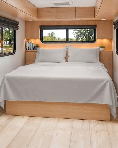 Short Queen Size 4 Piece Bed Sheet Set - RV Short Queen Sheets - Light Grey