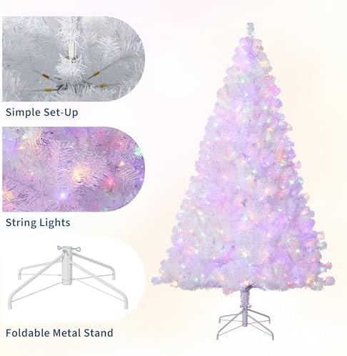 GarveeHome 4.5 ft Prelit Artificial Christmas Tree with 150 Warm White Lights, Pre-Lit Snow Flocked Pencil Christmas Tree, Foldable Base,Holiday Decoration for Home, Office, Party,Laser White