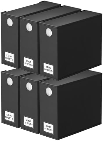 SpaceAid 6 Pack Bed Sheet Organizers and Storage, Foldable Sheet Organizer for Linen Closet, Sheets Set Folder Keeper with Window XL (Queen & King Size) Bedding Container, (Black, 6 Pack)