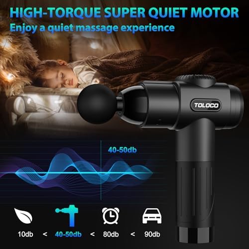 TOLOCO Massage Gun, Deep Tissue Back Massage for Athletes for Pain Relief, Percussion Massager with 10 Massages Heads & Silent Brushless Motor, Relaxation Gifts for Men Women, Black