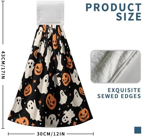 Halloween Ghost Pumpkin Hanging Kitchen Towels Set of 2 Spooky Scary Hand Towels with Hanging Loop Seasonal Holiday Oven Stove Dish Washcloths Soft Absorbent Bath Tie Towel
